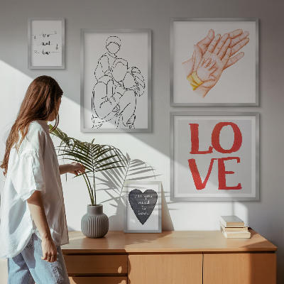 Ensemble de 5 tableaux Famille, amour, chaleur, bonheur