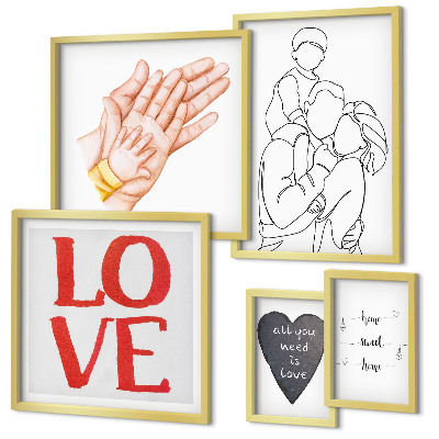 Ensemble de 5 tableaux Famille, amour, chaleur, bonheur