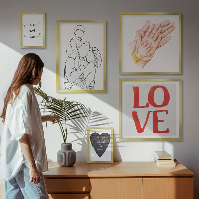 Ensemble de 5 tableaux Famille, amour, chaleur, bonheur