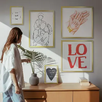 Ensemble de 5 tableaux représentant la famille, l'amour, la chaleur et le bonheur
