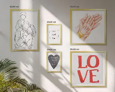 Ensemble de 5 tableaux représentant la famille, l'amour, la chaleur et le bonheur
