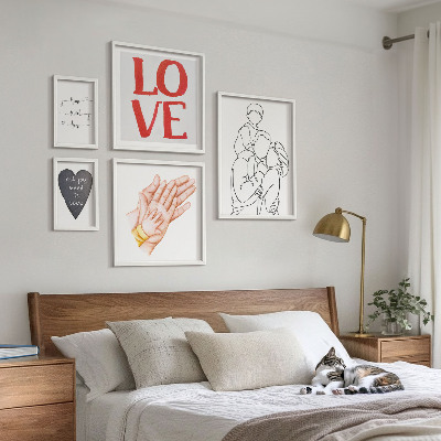 Ensemble de 5 tableaux Famille, amour, chaleur, bonheur