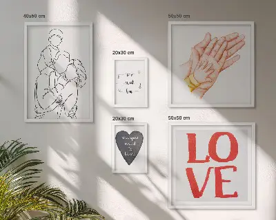 Ensemble de 5 tableaux représentant la famille, l'amour, la chaleur et le bonheur