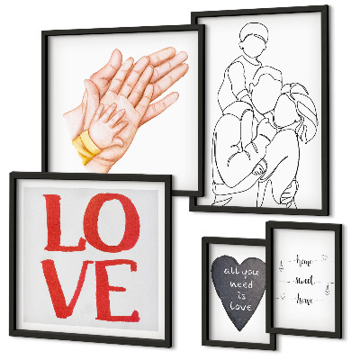 Ensemble de 5 tableaux Famille, amour, chaleur, bonheur