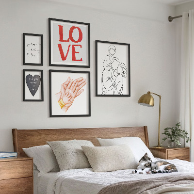 Ensemble de 5 tableaux Famille, amour, chaleur, bonheur