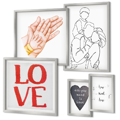 Ensemble de 5 tableaux Famille, amour, chaleur, bonheur
