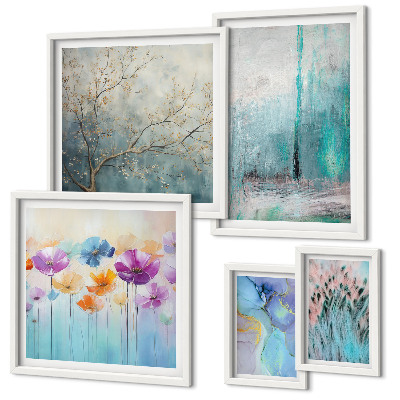 Lot de tableaux encadrés Paysages abstraits fleurs