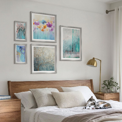 Lot de tableaux encadrés Paysages abstraits fleurs