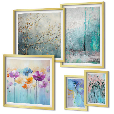 Lot de tableaux encadrés Paysages abstraits fleurs
