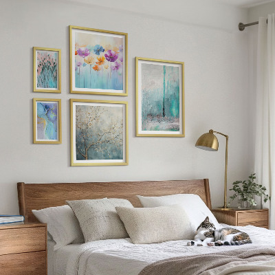 Lot de tableaux encadrés Paysages abstraits fleurs