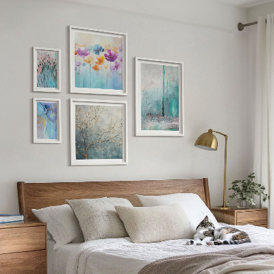 Lot de tableaux encadrés Paysages abstraits fleurs