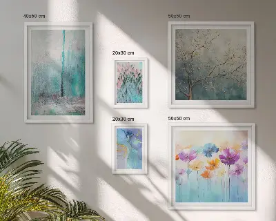 Lot de tableaux encadrés paysages abstraits avec des fleurs