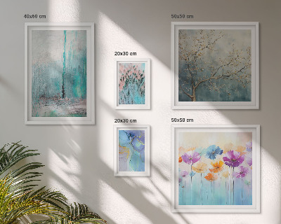 Lot de tableaux encadrés Paysages abstraits fleurs