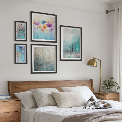 Lot de tableaux encadrés Paysages abstraits fleurs