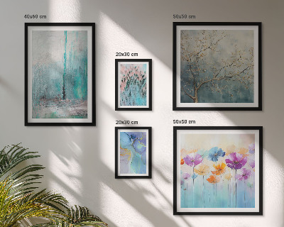 Lot de tableaux encadrés Paysages abstraits fleurs