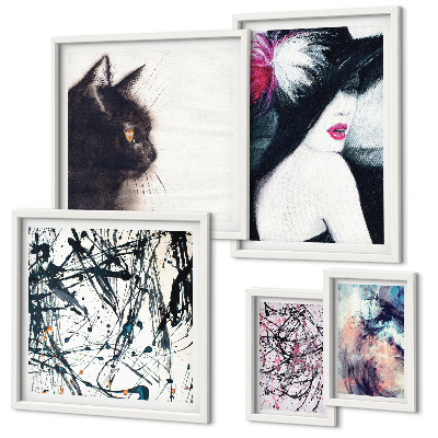 Ensemble de 5 tableaux Portraits abstraits stylés