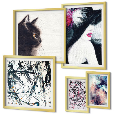 Ensemble de 5 tableaux Portraits abstraits stylés