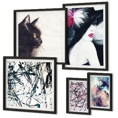 Ensemble de 5 tableaux Portraits abstraits stylés