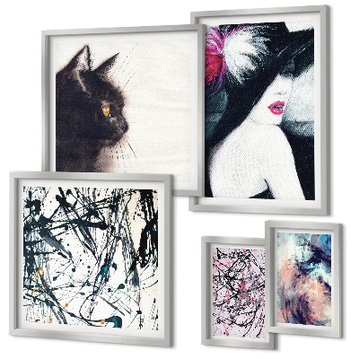 Ensemble de 5 tableaux Portraits abstraits stylés
