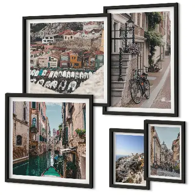 Lot de tableaux encadrés représentant de charmantes rues européennes