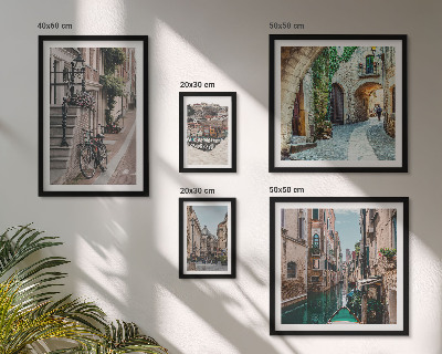 Lot de tableaux encadrés Des rues charmantes avec des vélos