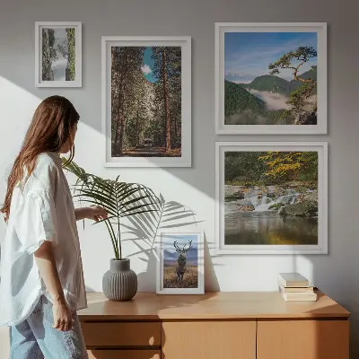Lot de tableaux encadrés représentant des paysages de montagne et une nature sauvage