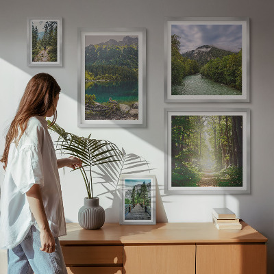 Ensemble de 5 tableaux Paysages de montagne et sentiers forestiers