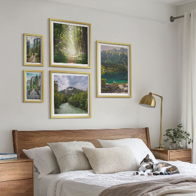 Ensemble de 5 tableaux Paysages de montagne et sentiers forestiers