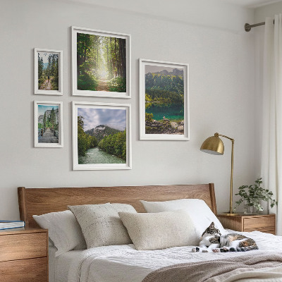 Ensemble de 5 tableaux Paysages de montagne et sentiers forestiers