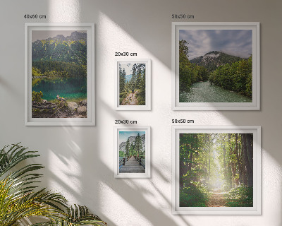 Ensemble de 5 tableaux Paysages de montagne et sentiers forestiers