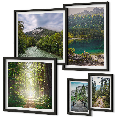 Ensemble de 5 tableaux Paysages de montagne et sentiers forestiers