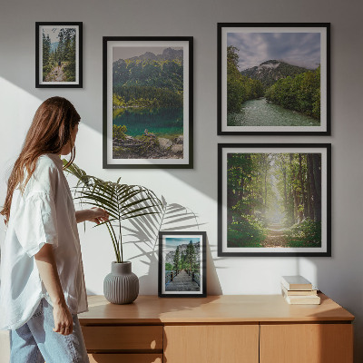 Ensemble de 5 tableaux Paysages de montagne et sentiers forestiers