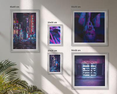 Ensemble de 5 tableaux Paysages urbains nocturnes au néon