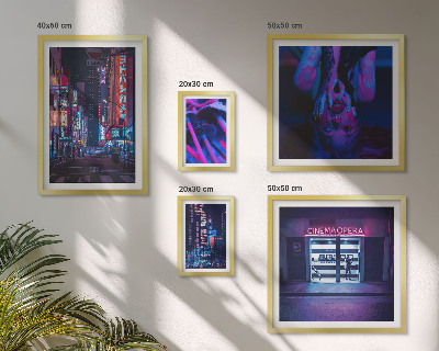 Ensemble de 5 tableaux Paysages urbains nocturnes au néon