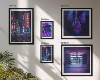 Ensemble de 5 tableaux Paysages urbains nocturnes au néon