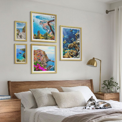Lot de tableaux encadrés Paysages marins, poissons, plages