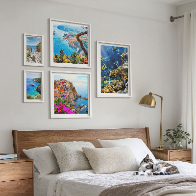 Lot de tableaux encadrés Paysages marins, poissons, plages