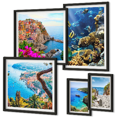 Lot de tableaux encadrés Paysages marins, poissons, plages