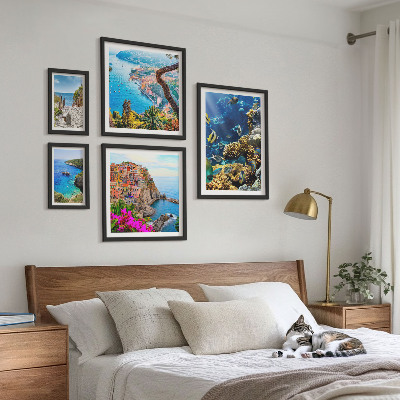 Lot de tableaux encadrés Paysages marins, poissons, plages