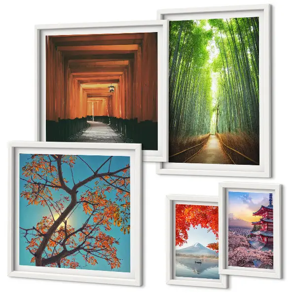 Paysages de fleurs de bambou du Japon ensemble de 5 tableaux