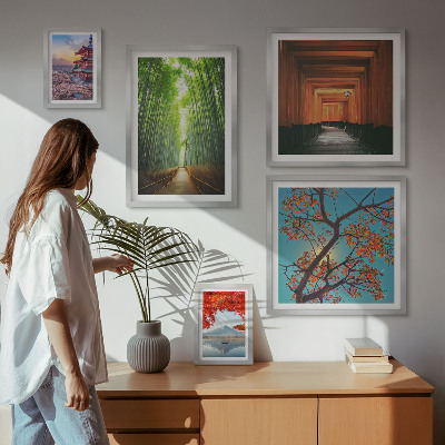 Ensemble de 5 tableaux Paysages de fleurs de bambou du Japon