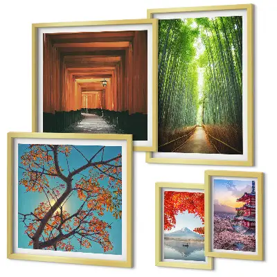 Paysages de fleurs de bambou du Japon ensemble de 5 tableaux