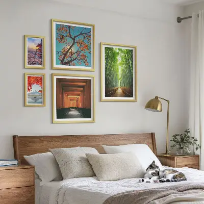 Paysages de fleurs de bambou du Japon ensemble de 5 tableaux