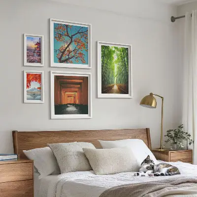 Paysages de fleurs de bambou du Japon ensemble de 5 tableaux