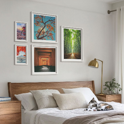 Ensemble de 5 tableaux Paysages de fleurs de bambou du Japon