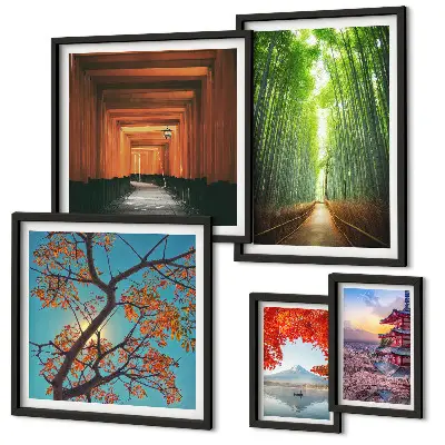 Paysages de fleurs de bambou du Japon ensemble de 5 tableaux