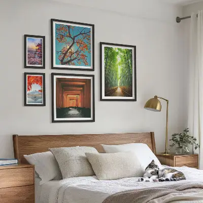 Paysages de fleurs de bambou du Japon ensemble de 5 tableaux