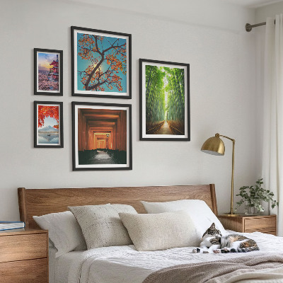 Ensemble de 5 tableaux Paysages de fleurs de bambou du Japon