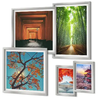 Paysages de fleurs de bambou du Japon ensemble de 5 tableaux
