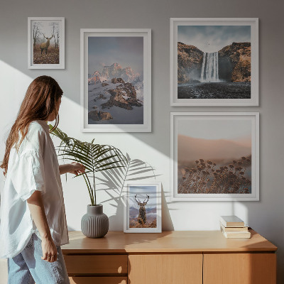 Lot de tableaux encadrés Paysages de montagne animaux sauvages